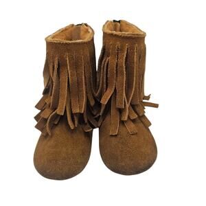 Monkey Feet Baby/Toddler Brown Suede Fringe Moccasins 12-18 Months / Size 4